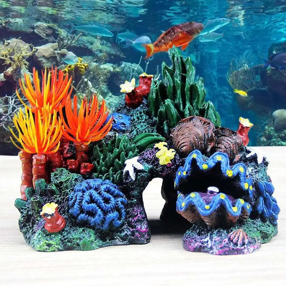 Fish Tank Ornament Simulated Coral Reef Island Resin Plant Mountain Aquarium Decoration Home Landscaping Background Decor