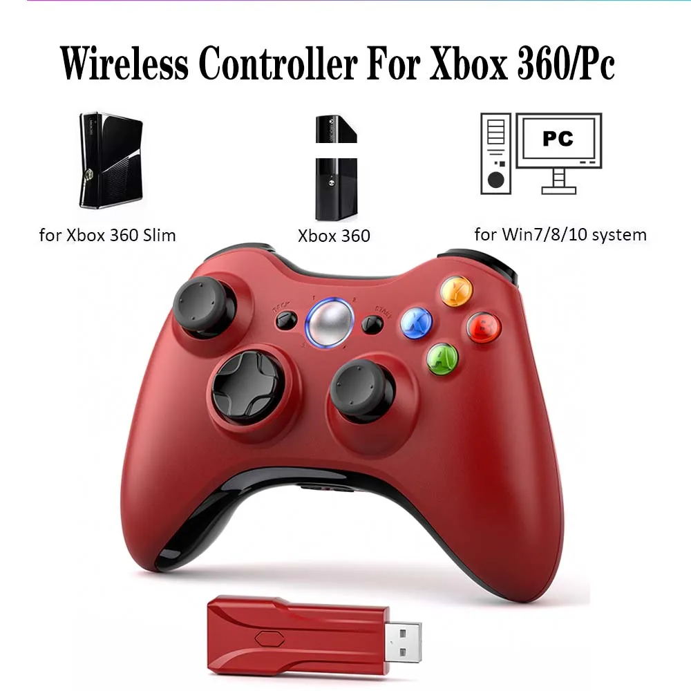 For Xbox 360 Wireless Controller Xbox 360/Slim/Elite/Winodow/PC Video Game Gamepad 6-axis Joystick Dual Vibration 2.4G Gaming