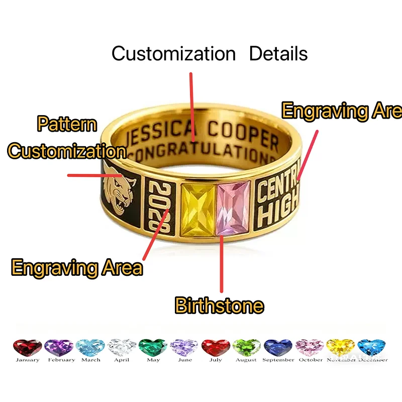 Customized College Class Graduation Commemorative Ring ，Graduation Commemorative Ring Gift ，Fashion Accessories