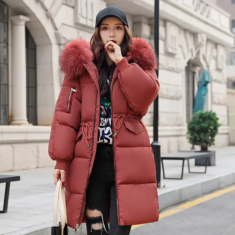 Down Cotton Parkasjacket Women's Long Bread Coat Big Fur Collar Padded Jacket 2025 New Korean Version Thickened Padded Jacket