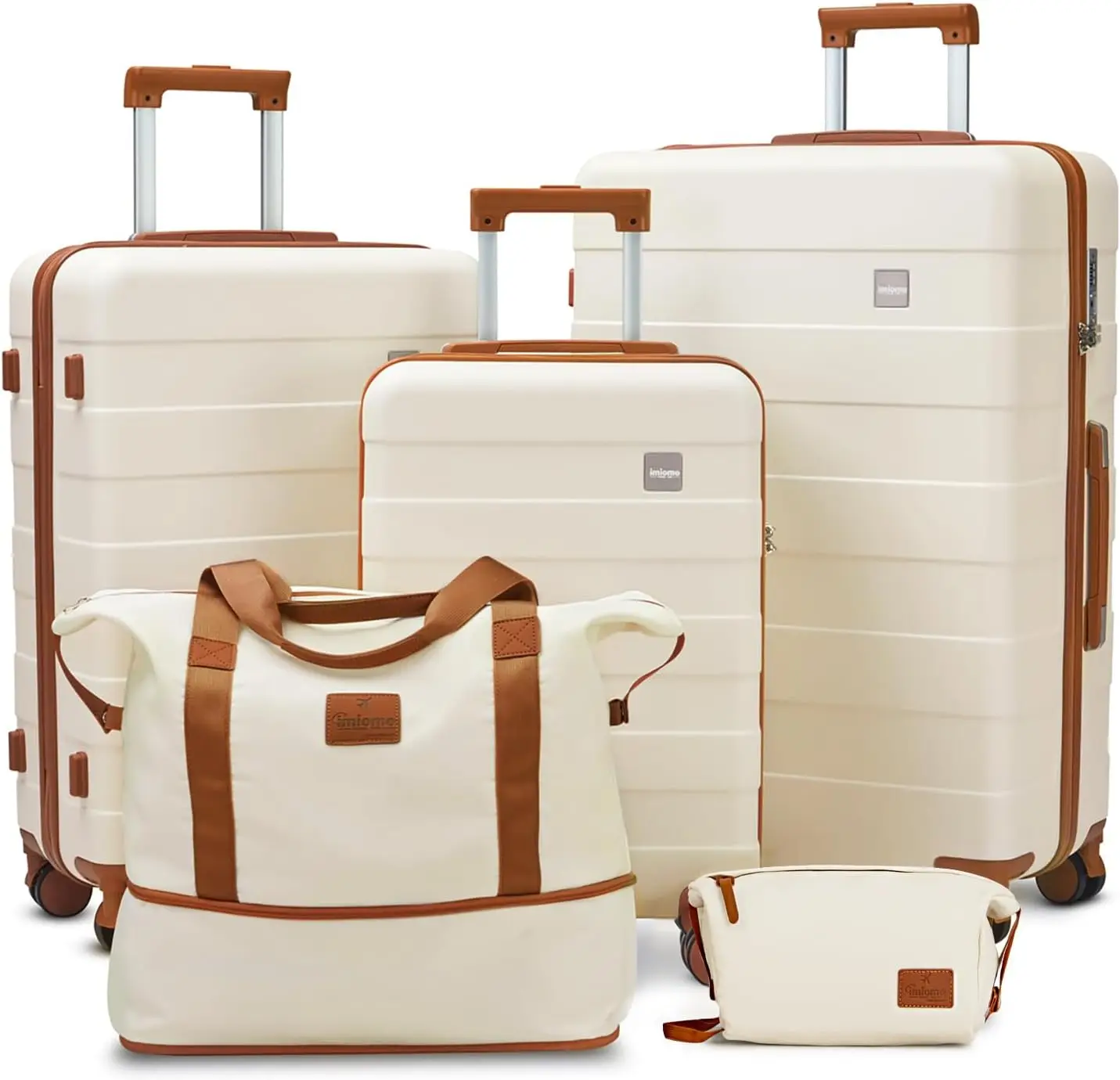5-Piece Lightweight Hardside Rolling Suitcase Set with Spinner Wheels and TSA Lock, Beige