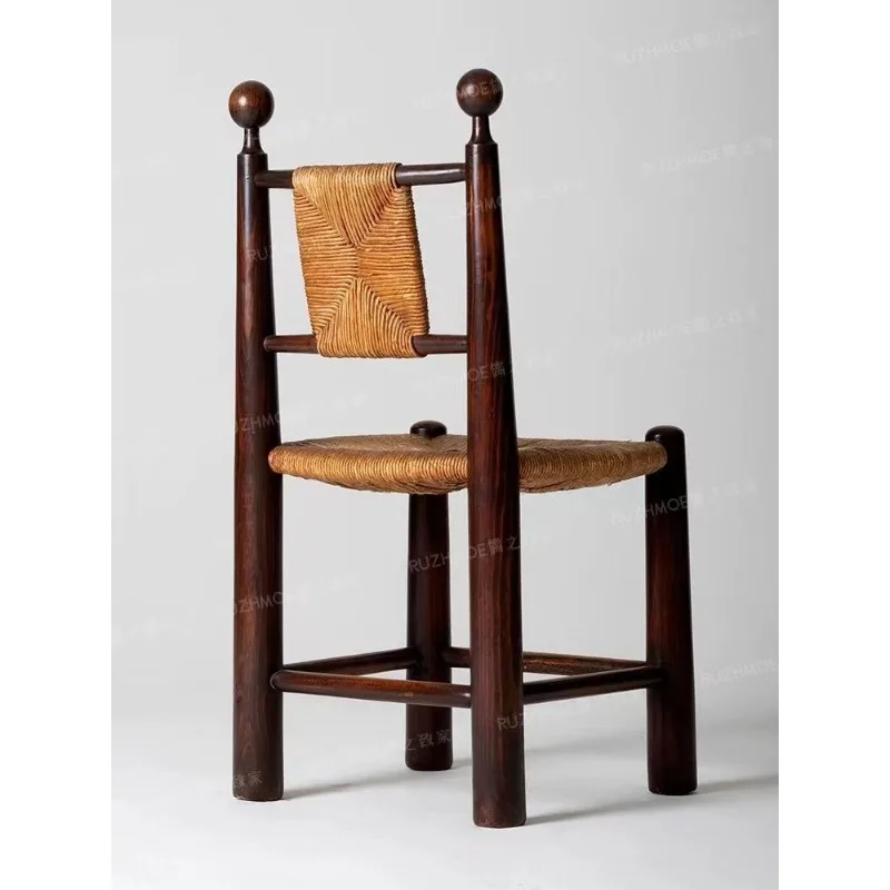 Solid Wood Rattan Dining Chair Retro Rattan Chair Home Simple Homestay Cafe Leisure Backrest Chair