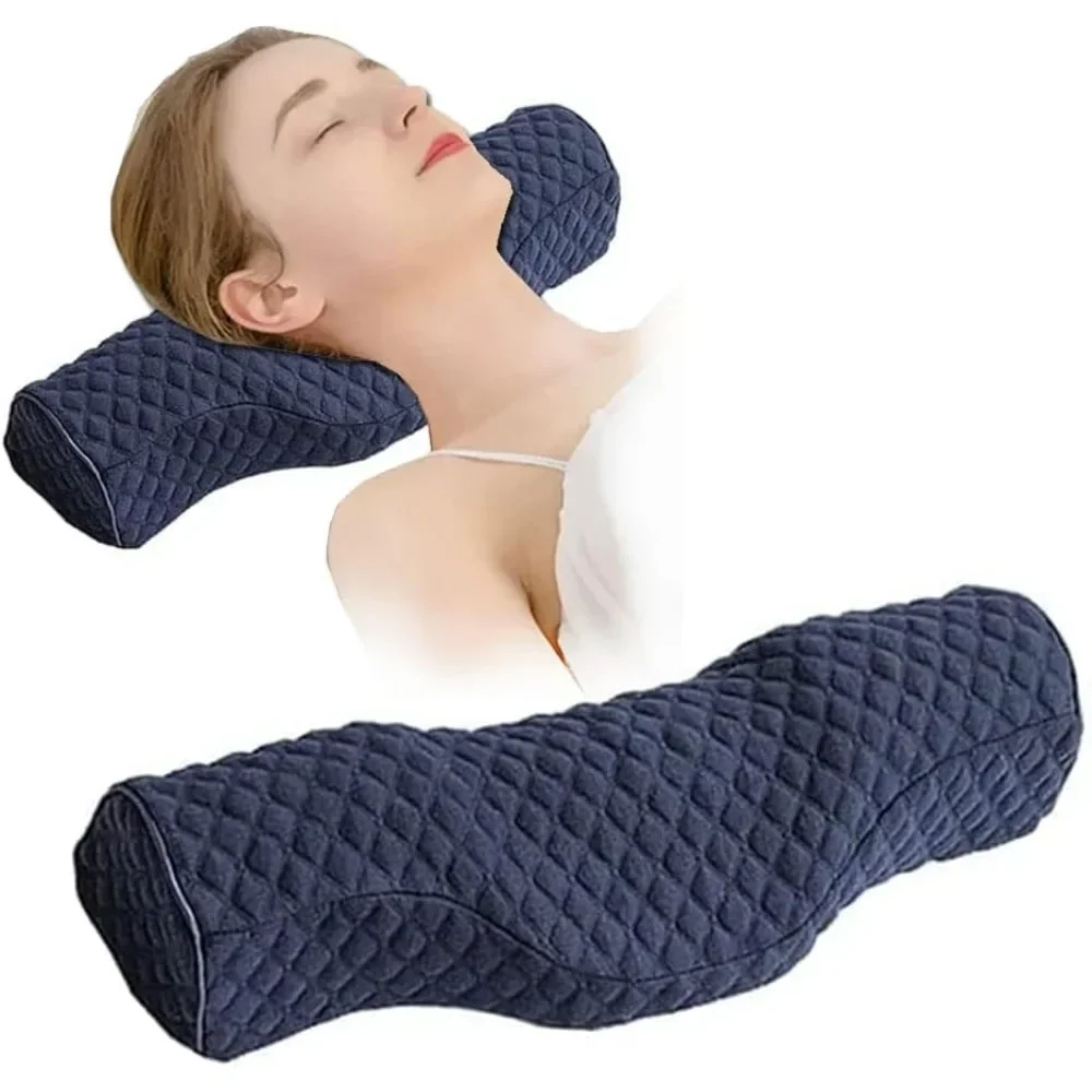 Neck Pillow Cervical Pillow Cylindrical Memory Foam Stiff Neck Relax Sleeping Travel Bolster Pillow for Bed Back Sleepers