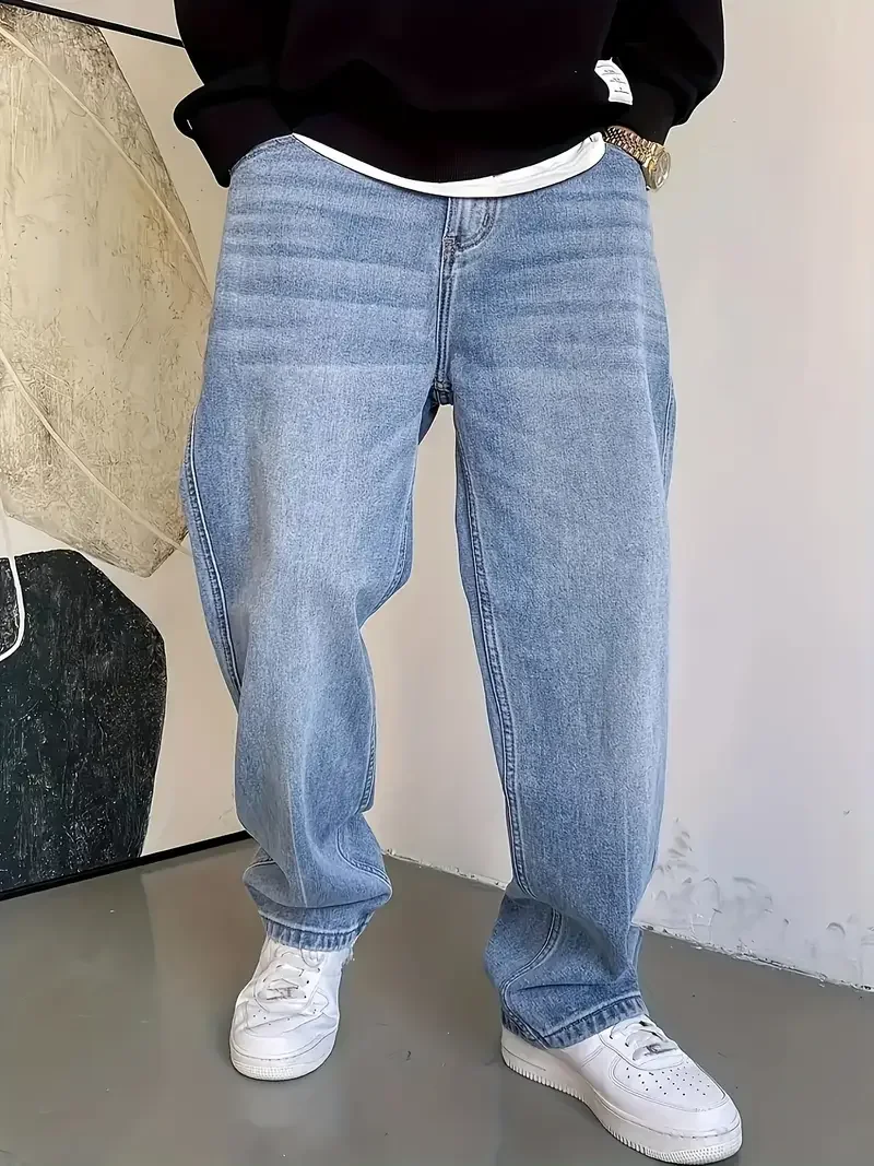 Mens' Fashionable Straight Leg Jeans - Loose Fit, Casual Trend, Hip-Hop Street Dance Inspired, Skateboard Cycling Sports Style