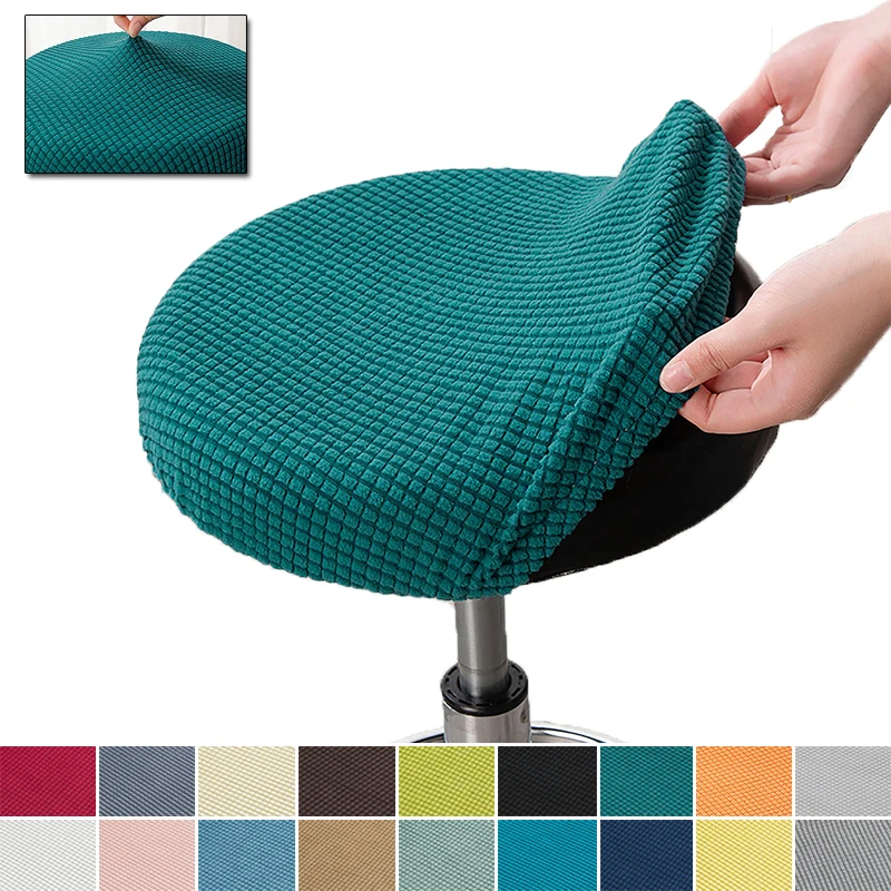 Bar Stool Cover Polar Fleece Round Chair Cover Removable Stool Slipcover Solid Seat Cushion Protector Washable Bar Stool