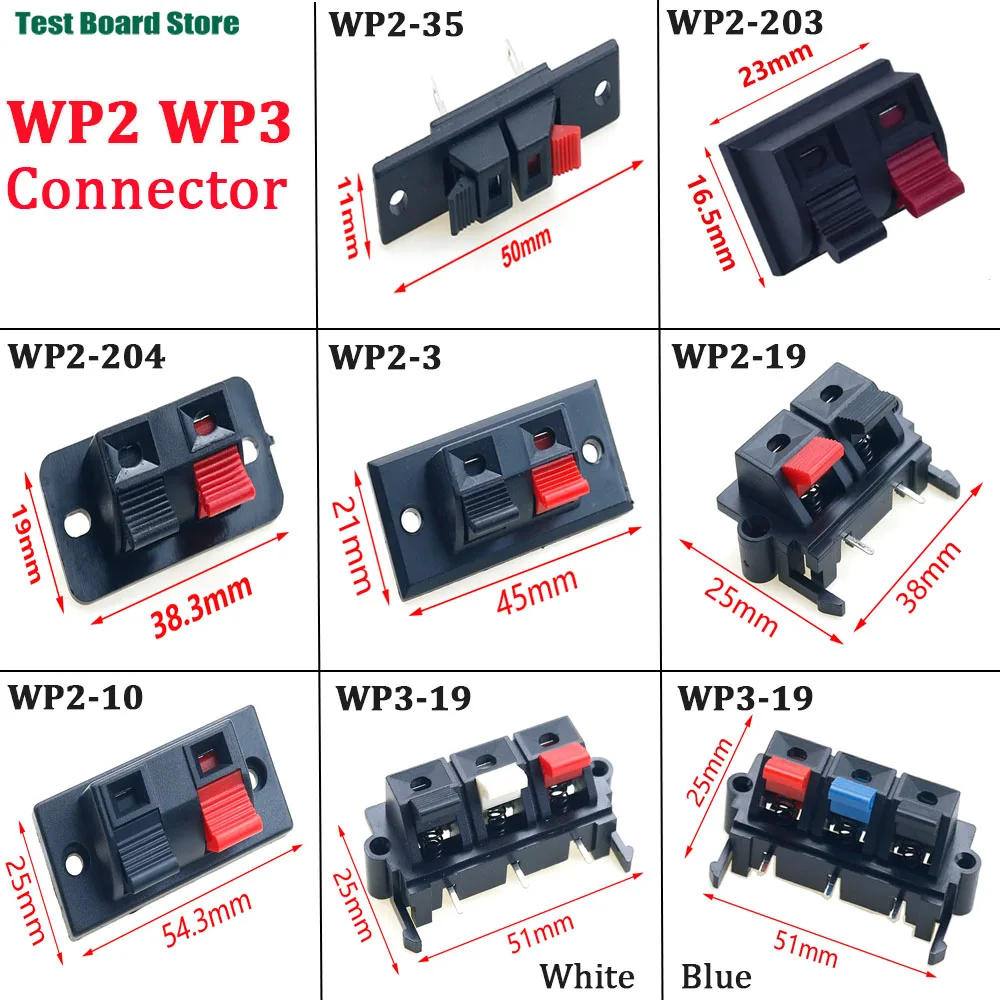 WP2 Stereo Speaker Plate Terminal Strip Board 2 Way Binding Post Connector Socket Block Push Type LED Spring Terminal Switch ﻿