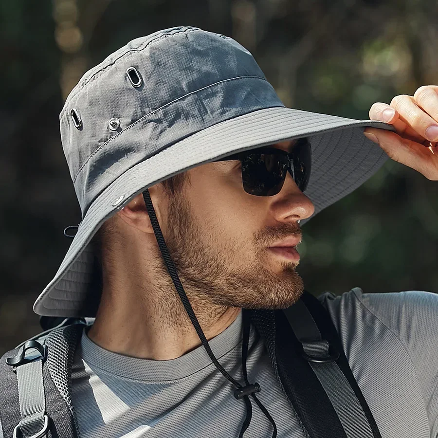 new Men's Wide Brim Sun Hat - Waterproof UV Protection Safari Bucket Hat for Fishing Hiking Climbing Summer Outdoor Oversized