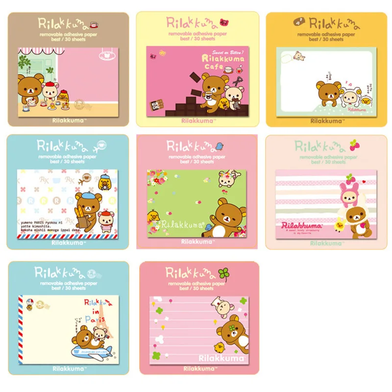 1 Pcs Adhesive Rilakkuma Stickers Molang Cartoon Kawaii Cute Memo Pad Sticky Notes Office School Supplies Stationery Notepad