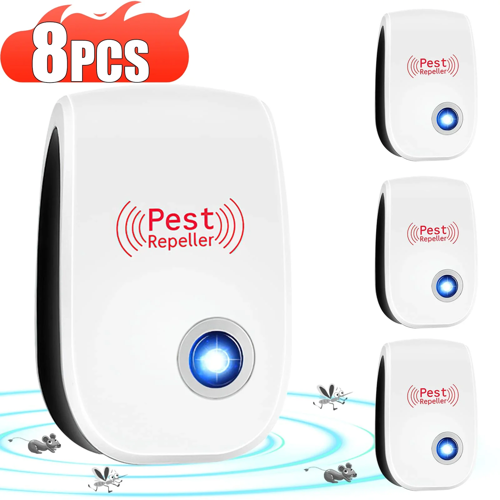 2-8PCS Plug Electric Ultrasonic Pest Repeller Anti Mosquito Rodent Control Indoor Bug Cockroach Insect Killer Zapper Repellent