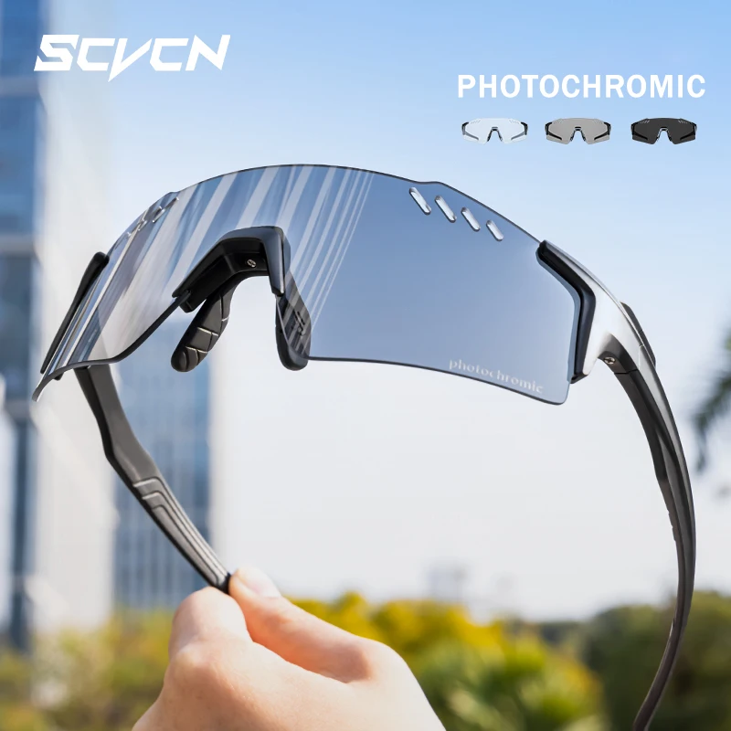 SCVCN Photochromic bike Cycling glasses UV400 Bicycle riding Eyewear Sports MTB Outdoor Sports Golf Camping Driving Eyepieces