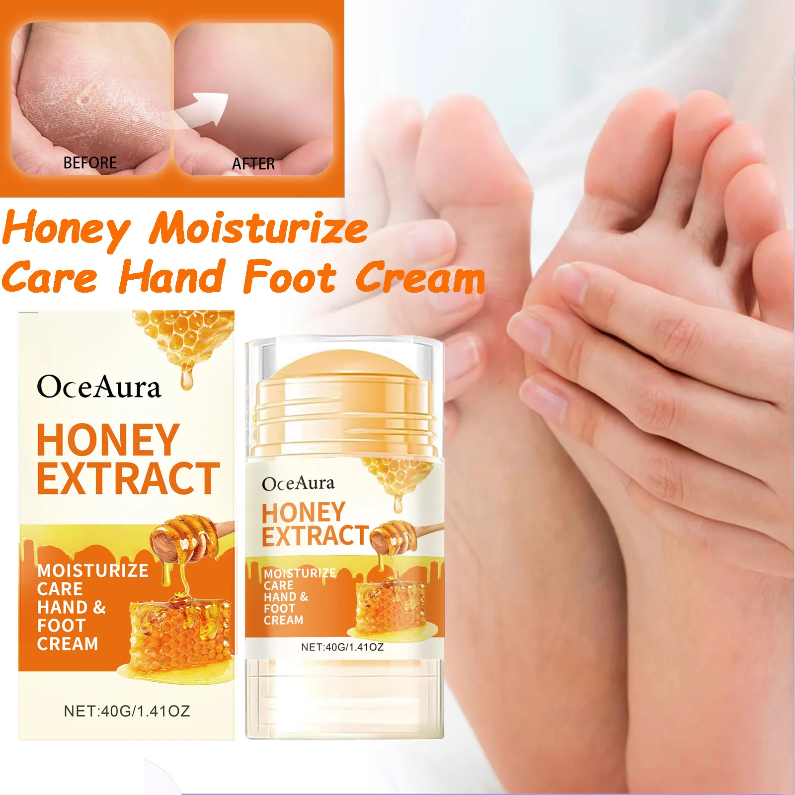 Honey Foot Care Cream Stick Nourishing Balm for Dry Cracked Feet Heel Exfoliation Softening Skin Ultra-Hydrating Hand Foot Balm