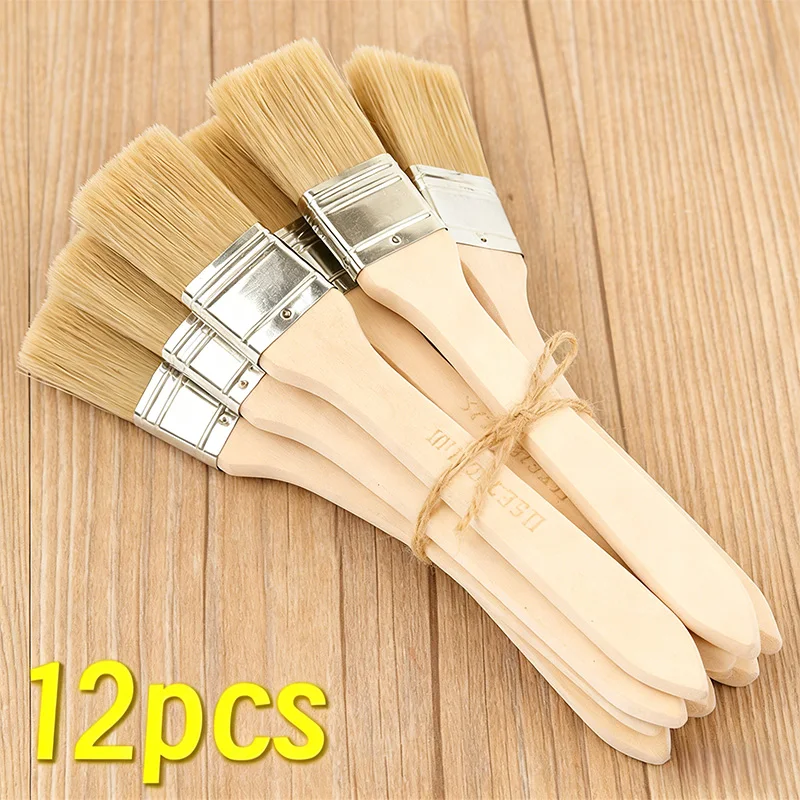 1/5/10/12/20/24 Pig Mane Brushes Suitable for Art Handicrafts Plastering Painting Glue Application Wooden Handles Brushes Brushe