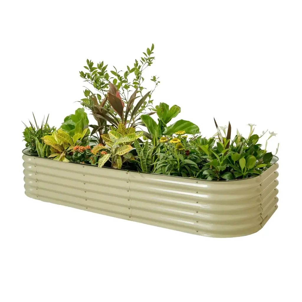 17" Tall 10-in-1 Modular Metal Raised Garden Bed for Vegetables Flowers Herbs Pearl White, Customized