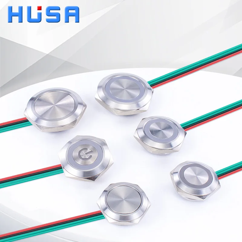 16/19/22/25/30mm With wires Short Stroke Waterproof Metal Push Button Switch 1NO Momentary Self Reset Led Light 12-24V/220V