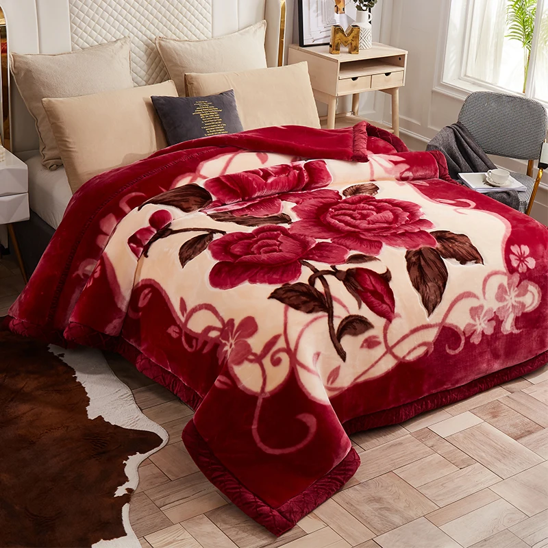Luxury Heavy Double Layer Raschel Blanket Thickened Warm Plush Winter Blankets for Bed Vintage Floral Soft Weighted Comforter