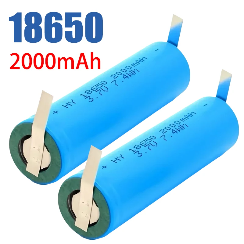 3.7V 2000mAh 18650 Battery Rechargeable Batteries with Nickel Sheet for Counter Lamp Flashlight Headphones Vacuum Cleaners Radio