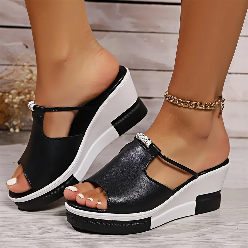Summer Women's Slippers Thick Bottom Wedge Flip Flops Ladies High Heeled Casual Sandals