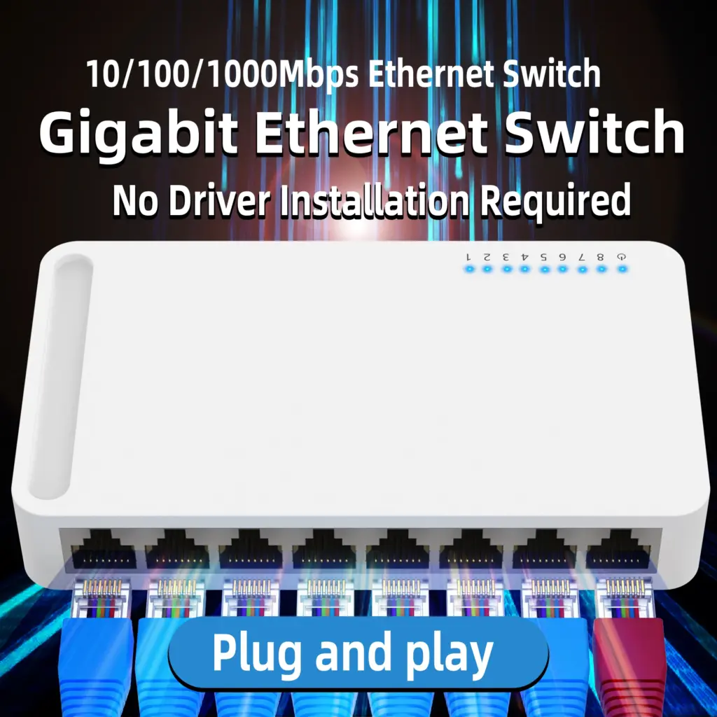 5/8 Port Gigabit Switch 10/100/1000M home network hub with power cable, office Ethernet splitter, switch hub Internet injector