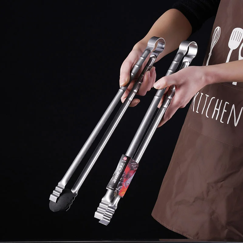 1Pc Outdoor camping Grill Tongs 45CM ExtraLong Kitchen Tongs Grilling Tongs Clips Stainless Steel Tongs for Cooking Grilling