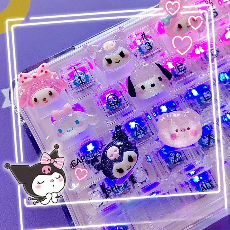 Handmade DIY Custom Keycap Translucent Keycaps for MX Switch Mechanical Keyboards Female Love Kuromi Key Cover R4 Height