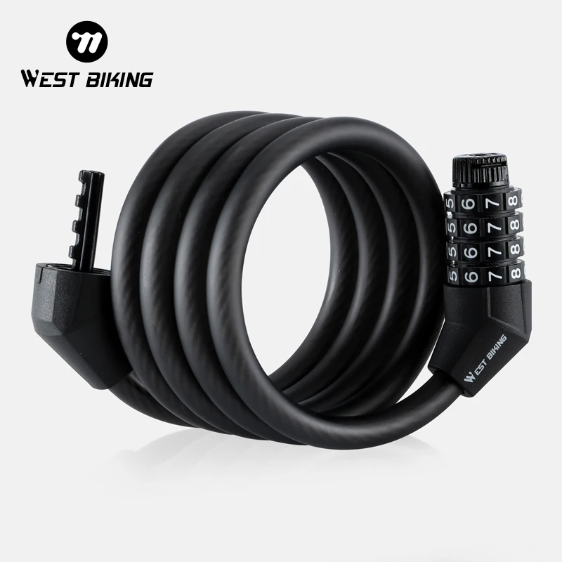 WEST BIKING Bicycle Lock 4 Digit Code 120cm Portable Anti-theft Steel Cable Lock Electric Scooter Security Cycling Accessories