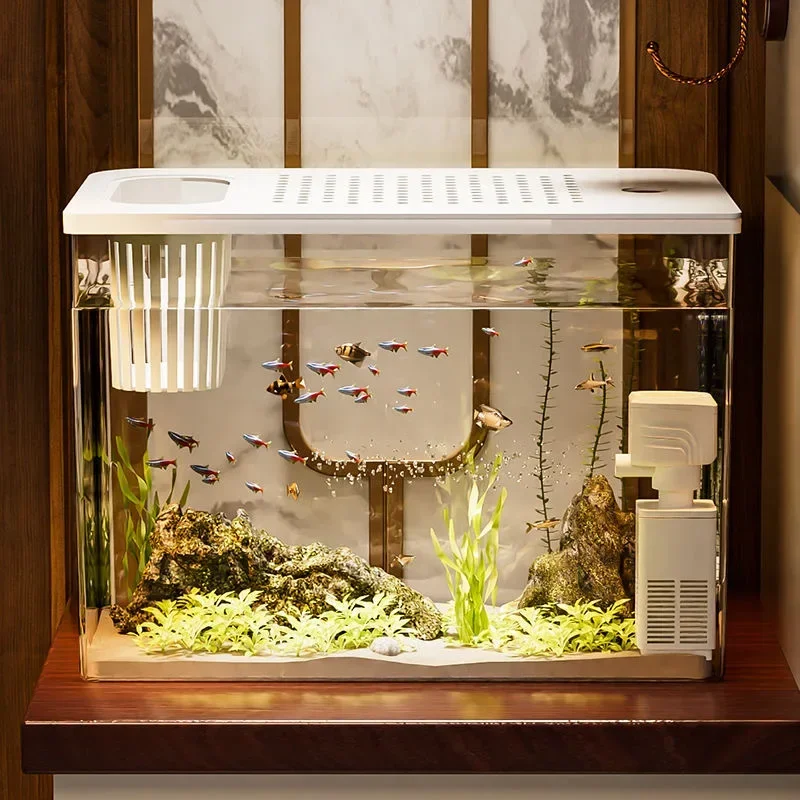 PET+ABS Fish Tank New Transparent with Lid Aquarium Drop Resistant Hydroponic Tank Turtle Tank Home Lazy Fish Tank