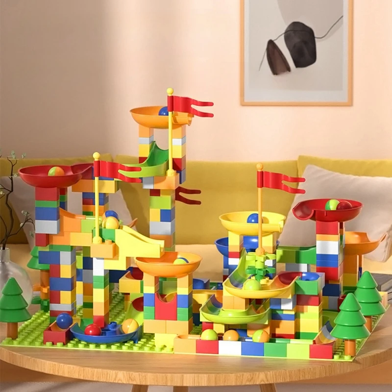 300PCS Marble Race Run Block Compatible Duploed Building Blocks Plastic Funnel Slide DIY Assembly Bricks Base Plates