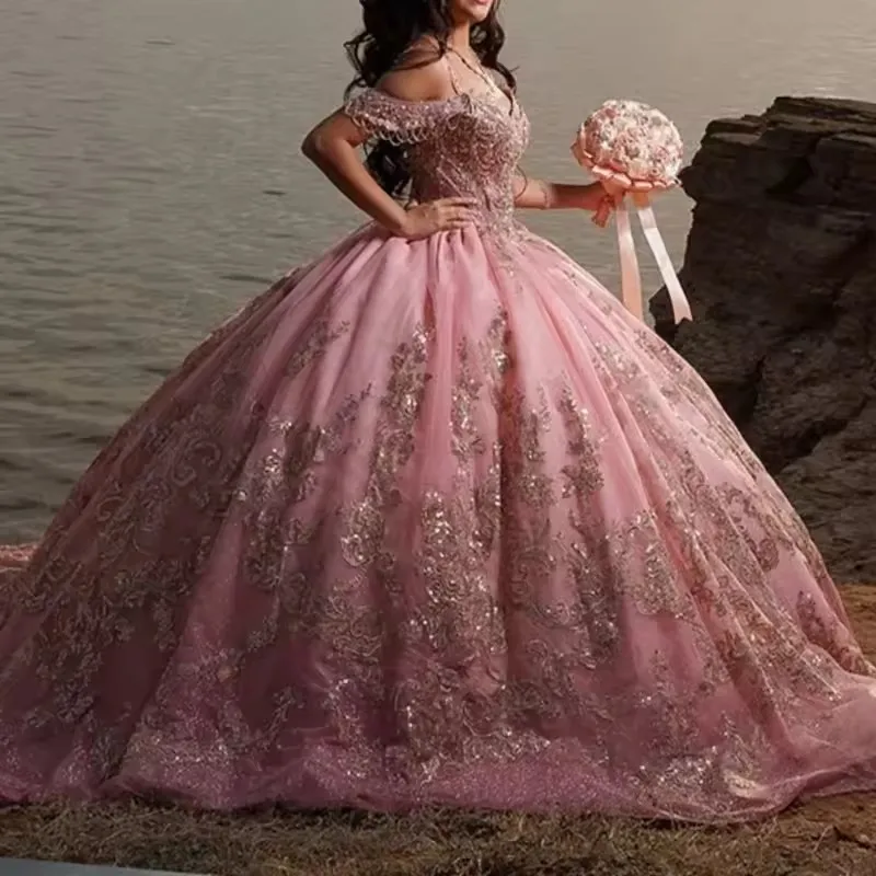 Customized Vestidos De 15 Años Lace Appliqued Pink Princess Quinceanera Dresses Sweet 16 Dress Women Birthday Party Dress Formal