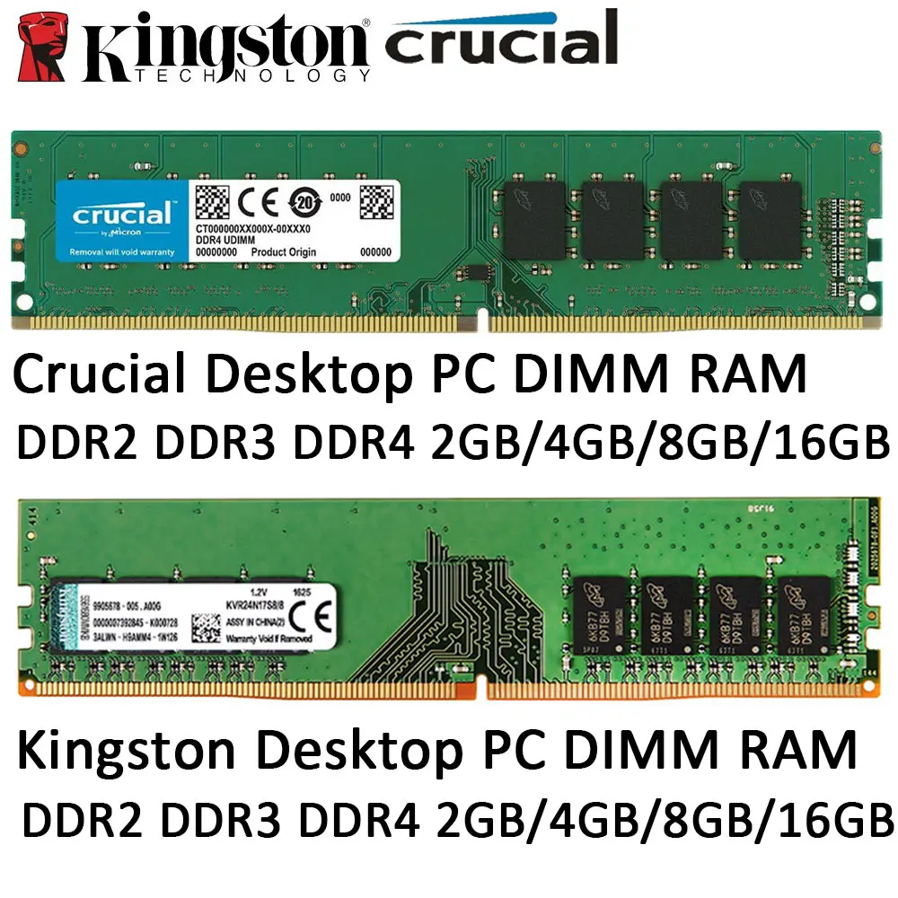 Crucial Desktop RAM DDR4 DDR2 DDR3 8GB 2GB 4GB 16GB 3200MHz 2666 2400 2133 667 800 1333 1600MHz DIMM PC Memory Single Dual Rank