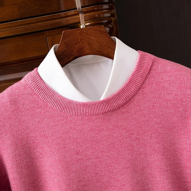 Men's 100% Cashmere Sweater O-Neck Pullovers Knit Large Size Wool Sweater Winter New Tops Long Sleeve High-End Jumpers
