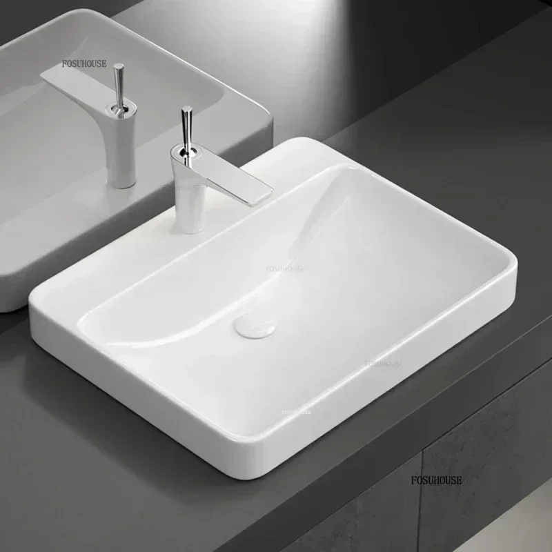 Nordic Semi-recessed Bathroom Sinks Simple Household White Washbasin Balcony Toilet Single Basin Designer Ceramic Taichung Basin