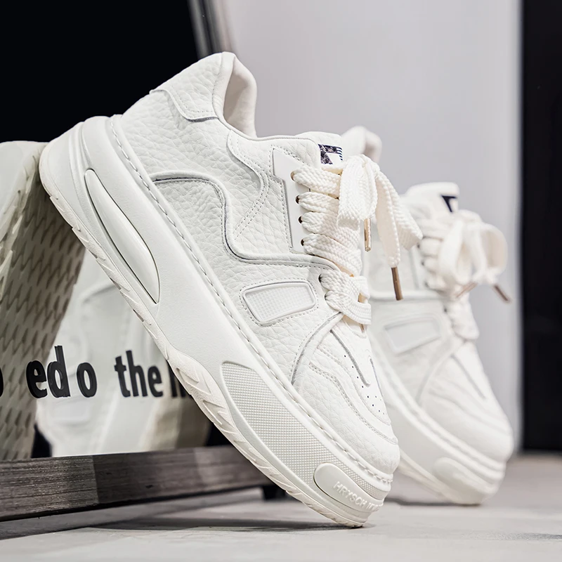 Mens Shoes 2025 Spring New Trend Platform Heightening Casual Board shoes Fashion Color Matching Leather Lace-up Casual Sneakers