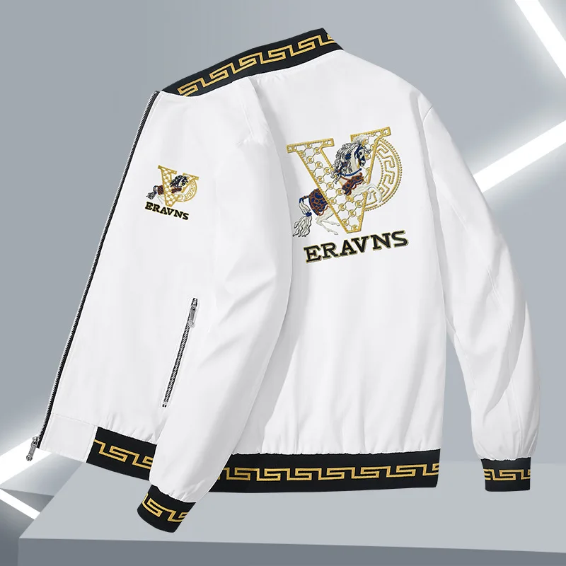 Thickened Cotton Embroidered Casual Jacket for Men Spring Autumn Business Casual Style Warm Breathable Zipper Closure Long Sl...