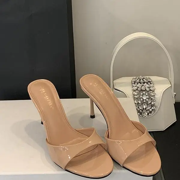 Heeled Footwear Female Slides Women Slippers Summer Spring Fashion Round Toe Ladies Thin Heels Slippers Sandals Pumps Shoes