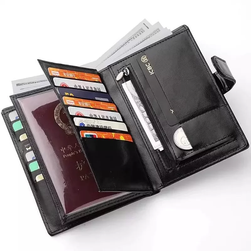 Men Women PU Leather Long Wallet Large Capacity Passport Cover Holder Multi Card Slots Cash Coin Pocket Travel Clutch