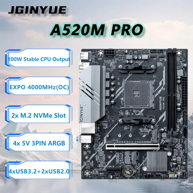 JGINYUE A520M PRO Motherboard M-ATX AM4 For AMD Ryzen5000 series CPU EXPO DDR4 RAM Desktop PC out of box 5500/5600/5700GT ARGB