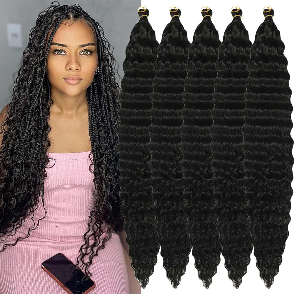 30inchs 1/3/5pcs Long Curly Braiding Hair for Knotless Boho Braids Synthetic Ocean/Deep Wave Crochet Hair Extensions For Women