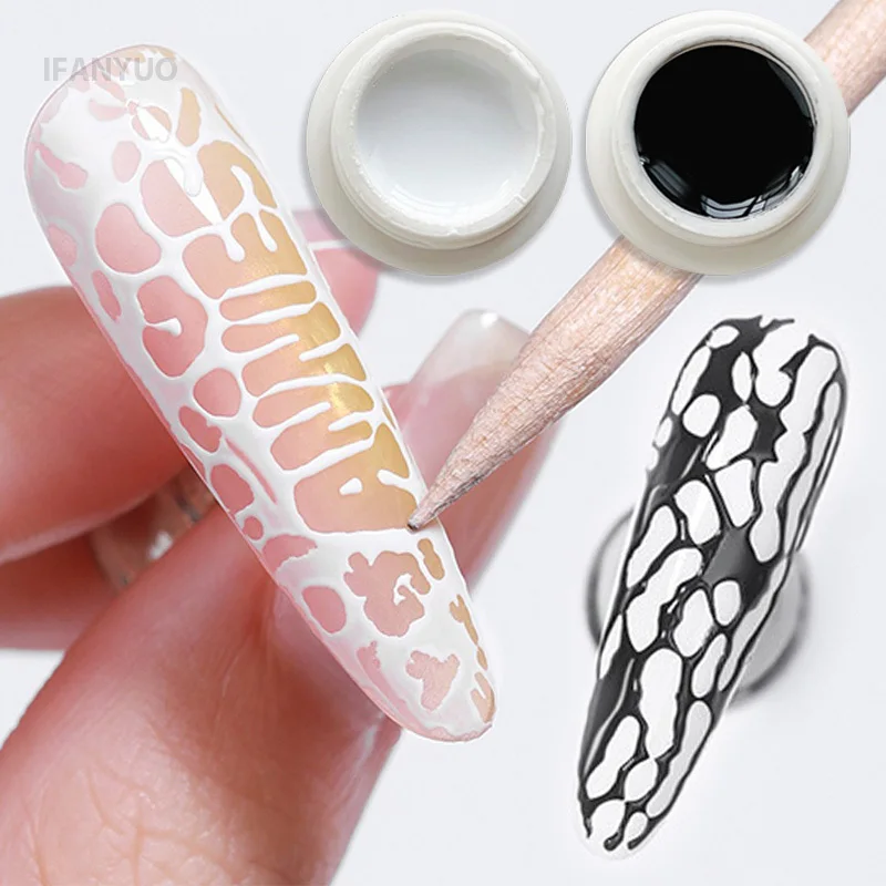 Lace Hole Black White Nail Poke Art Glue Bubble Ocean Wave Pattern Hollow Painting Art Gel with Primer Soak Off Varnish UV LED
