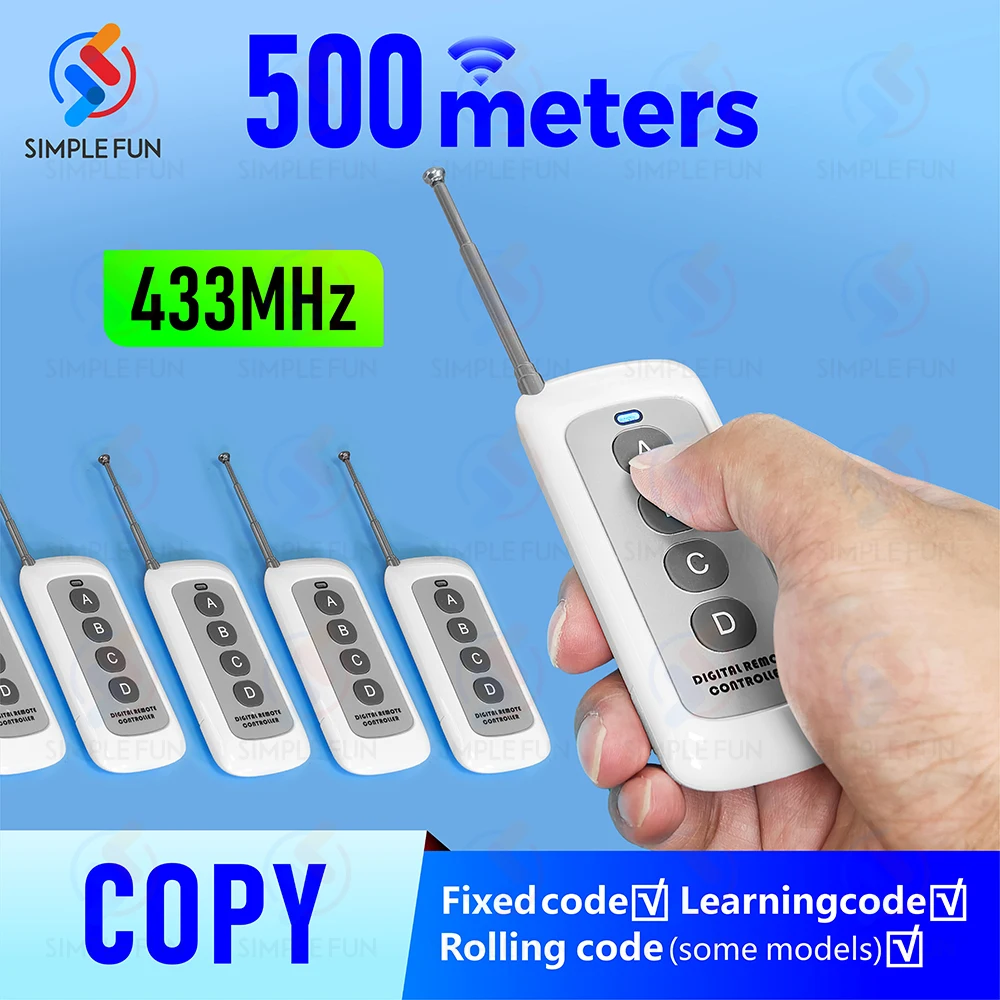 Copy Remote Control 433MHz,500m Control Range,Duplicator for Garage Door Clone Function Transmitter CAME Nice CASIT BENINCA