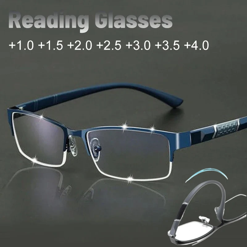 TR90 Business Reading Glasses Men Half Frame Anti-radiation Presbyopia Eyewear Spring Leg Eyeglasses 0+1.0+1.5+2.0+2.5+3.0+3.5