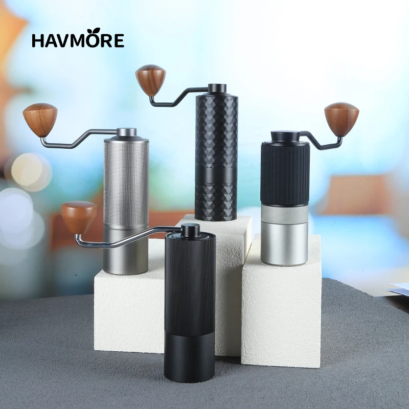 HAVMORE Upgrade Manual Coffee Grinder CNC Professional Stainless Steel Diamond Adjustable Manual Burr Coffee Bean Grinding