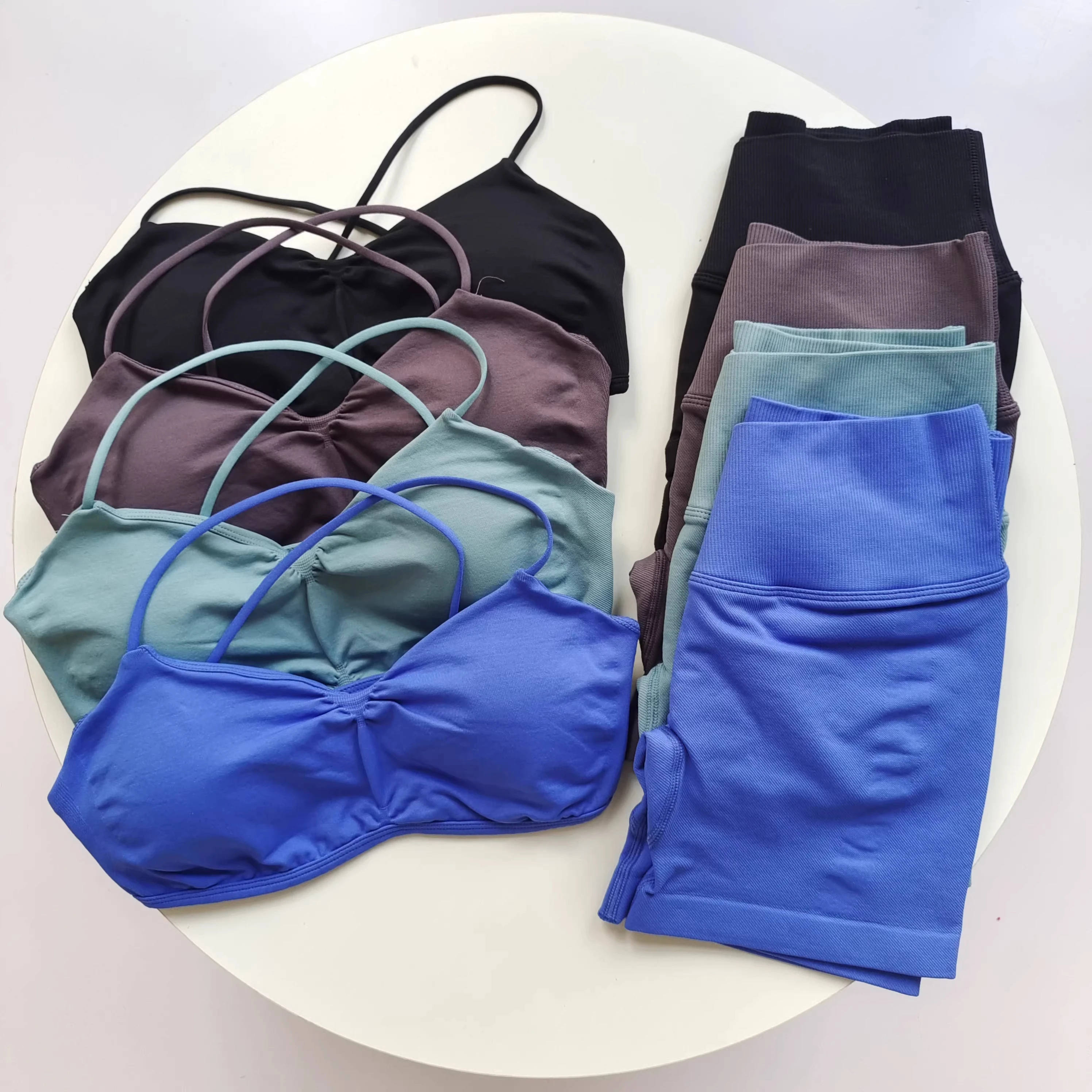 2 Piece Gym Set Women Yoga Crop Top High Waist Scrunch Seamless Shorts Fitness Bra Sport Suit Sportswear Workout Set