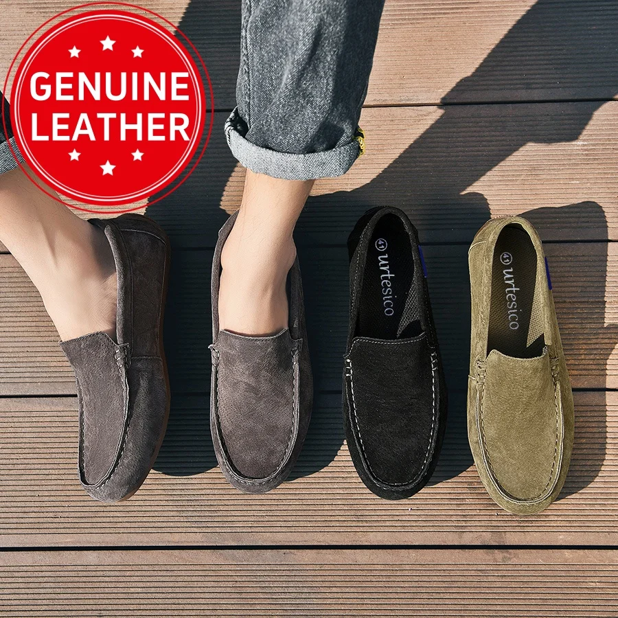 Men's Genuine Leather Handcrafted Slip-On Shoes - Breathable Comfortable Rubber Bottom Casual Formal Loafers