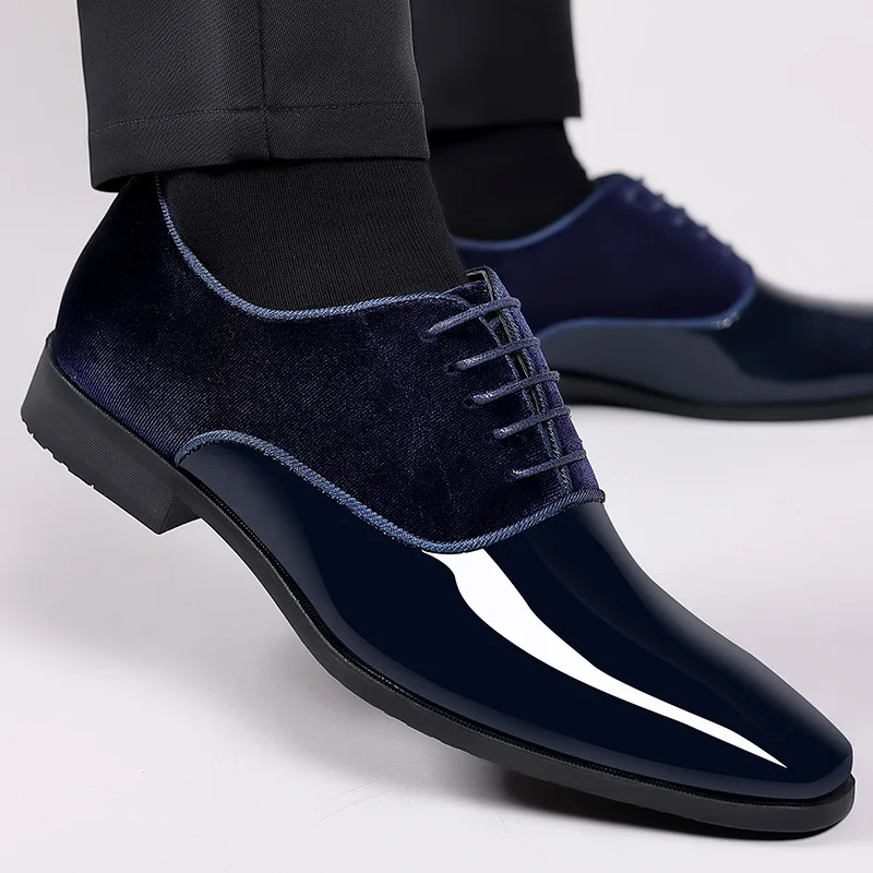 Men's Oxford Shoes Lace up Formal High Gloss Low Top Square Toe Suit Tuxedo Dress Shoes for Business Casual Shoe for Mens 2026