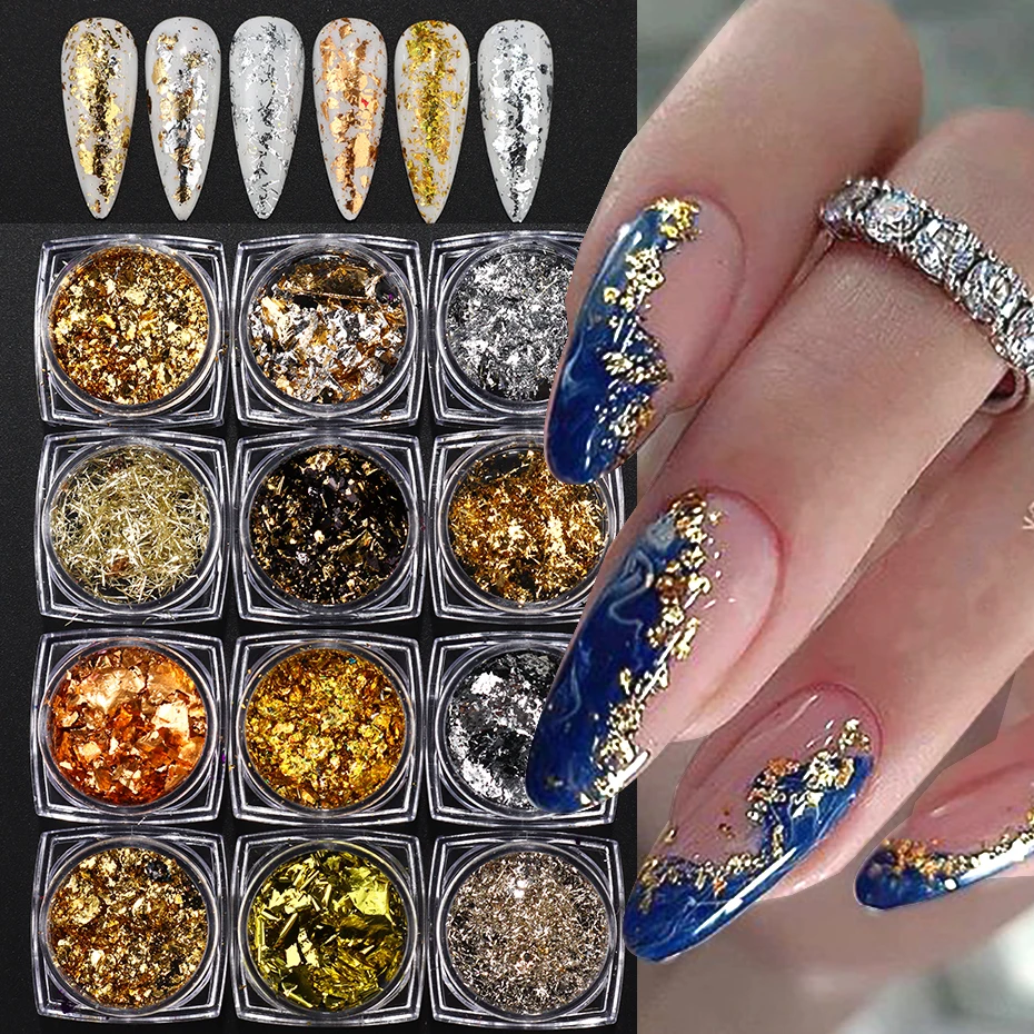 Gold Silver Foils Gorgeous Nails Glitter Random Aluminum Flakes Paillette Chip Nail Design Shinny Sparkles Nail Art Decoration