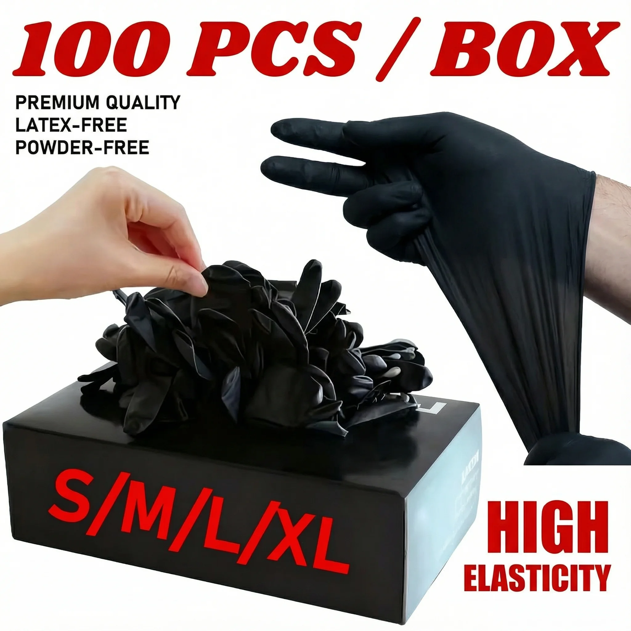 New 100PCS Black vinyl Nitrile Disposable Gloves Latex Free Powder Free Kitchen AntiStatic Garden Pet Care Tattoo Work Gloves