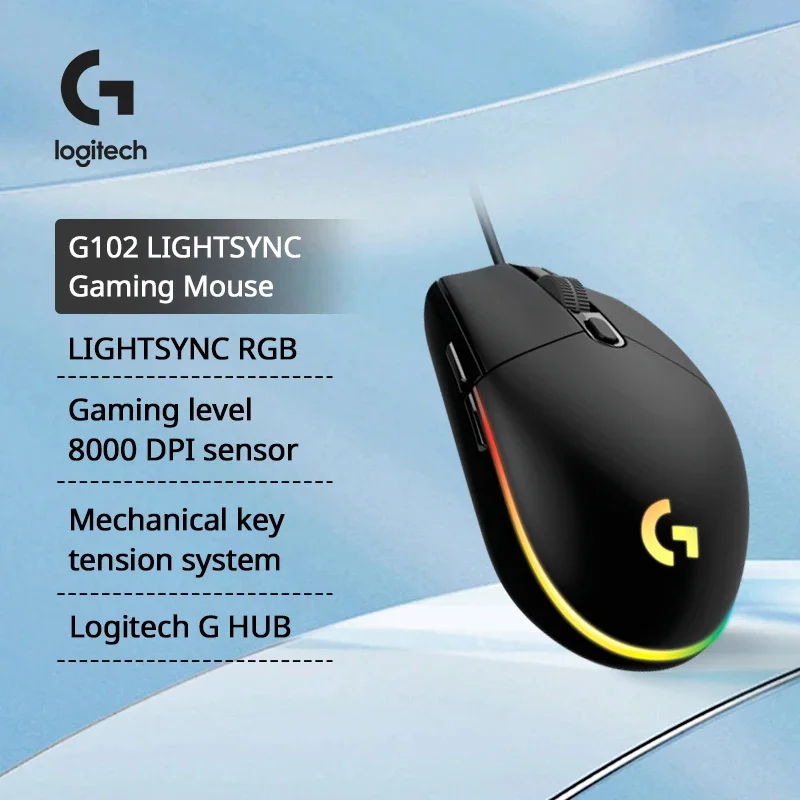 Original Logitech G102 Wired Gaming Mouse, USB 8000 DPI Color LED for PC / Mac / Laptop