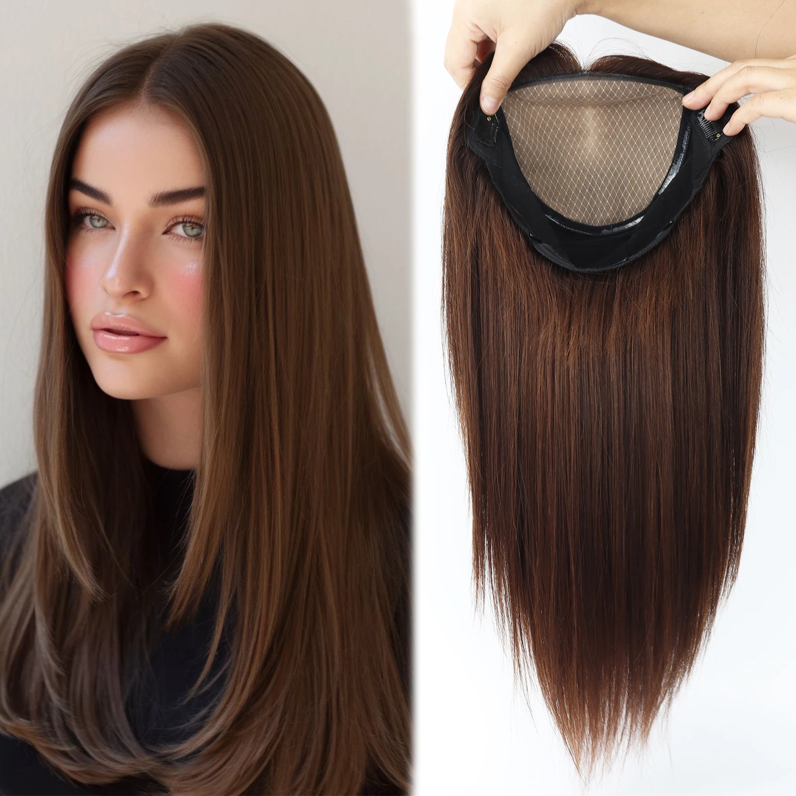 Layer Human Hair Wig for Women 6x6" Silk Base Wig with PU Around Medium Brown Hair Wig with Elastic Net Soft Breathable