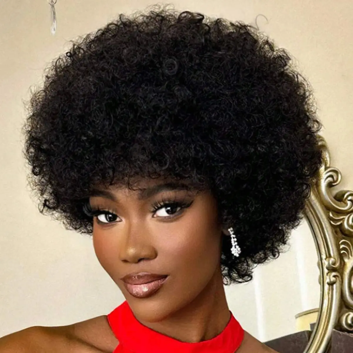 Afro Kinky Curly BOB Wig Natural Color Wig Human Hair Ready to Wear 250% Density Affordable Remy Fluffy Human Hair Wig For Women