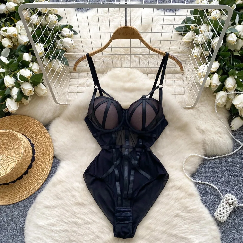 Hotsweet mesh see through Vintage Bodysuits Jumpsuits Slim Top Rompers Summer Beach Sexy Clothing